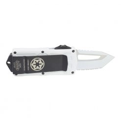 Microtech Exocet Storm Trooper CA Legal OTF Automatic Knife D/E F/S T/E White Blade White Handle Back Side Open