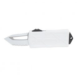 Microtech Exocet Storm Trooper CA Legal OTF Automatic Knife D/E F/S T/E White Blade White Handle Front Side Open