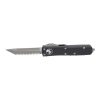 Microtech UTX-85 OTF Automatic Knife T/E Apocalyptic Fully Serrated Blade Black Aluminum Handle Front Side Open