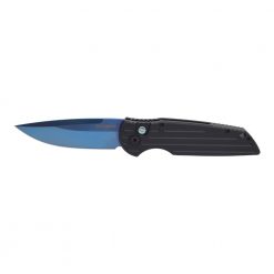 Pro-Tech TR-3 Tactical Response 154CM Clip Point Blade Sapphire Blue TiNi Blade Black Ano Handle Front Side Open