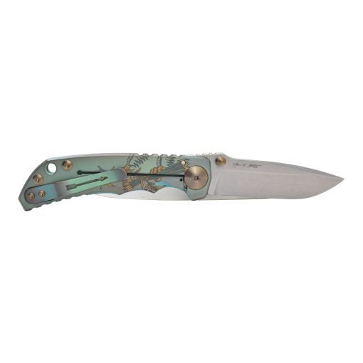 Spartan Blades Harsey Folder Stonewashed S45VN Blade 2021 Custom Green Custom God and Country Handle Back Side Open