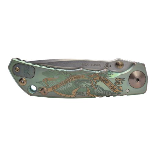 Spartan Blades Harsey Folder Stonewashed S45VN Blade 2021 Custom Green Custom God and Country Handle Front Side Closed 2