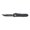 Microtech UTX-85 OTF Automatic Knife Black T/E Fully Serrated Blade Black Aluminum Handle Front Side Open