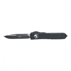 Microtech Ultratech OTF Automatic Knife S/E Black Blade Black Aluminum Handle Front Side Open