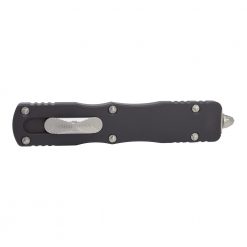 Microtech Dirac OTF Automatic Knife Stonewash Double Edge Dagger Blade Black Aluminum Handle Front Side Closed