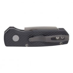 Protech Runt 5 Stonewashed 20CV Reverse Tanto Blade Black Textured Aluminum Handle Back Side Closed