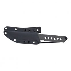 Spartan Blades Formido Black S35VN Fixed Blade Skeletonized Handle Front Side In Sheath