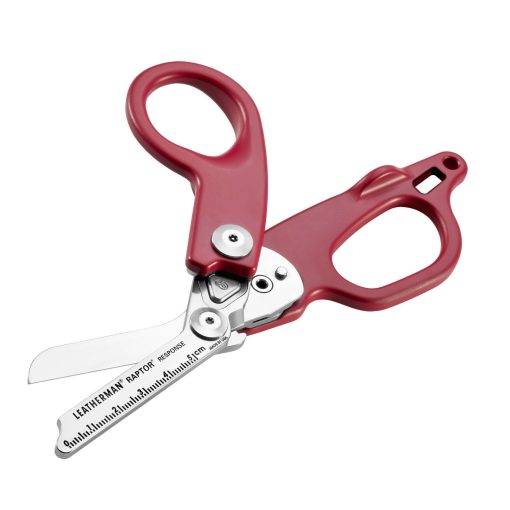 Leatherman Raptor Response Multi-Tool Scissors Crimson Handle Front Side Open Diagonal