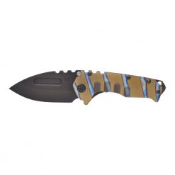 Medford Praetorian Genesis T S35VN Black PVD Drop Point Blade Faced and Flamed Handles With Bronze Pinstriping Front Side Open