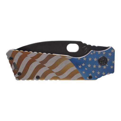 Medford Fat Daddy S35VN PVD Drop Point Blade Tumbled American Flag Titanium Handle Front Side Closed