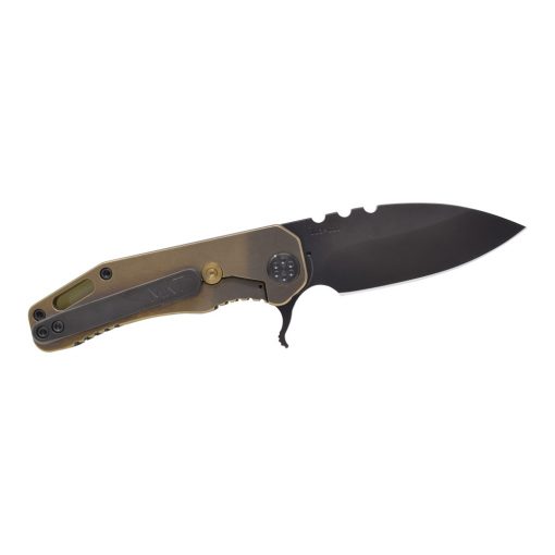 Medford 187 F PVD D2 Drop Point Blade OD Green G-10 Handle PVD Hardware Back Side Open