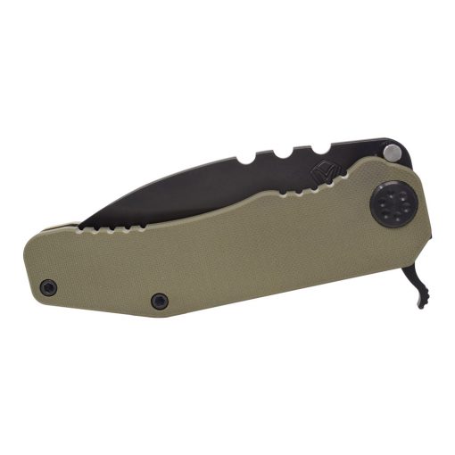 Medford 187 F PVD D2 Drop Point Blade OD Green G-10 Handle PVD Hardware Front Side Closed