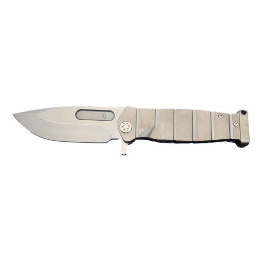 Medford USMC Fighter Flipper S35VN Tumbled Drop Point Blade Tumbled Titanium Handles Front Side Open