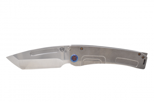 Medford Marauder-H S35VN Tumbled Tanto Blade Tumbled Titanium Handle Front Side Open