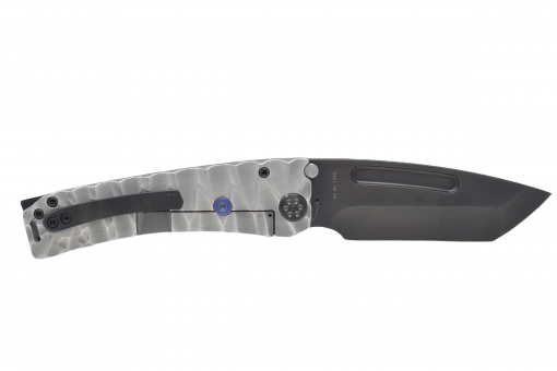 Medford Marauder S35VN PVD Tanto Blade Bead Blasted Brushed Silver Twisted Predator Handles Back Side Open