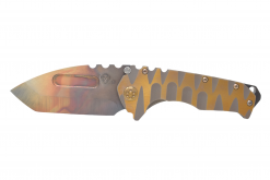 Medford Praetorian T Vulcan S35VN Tanto Blade Bead Blasted Brushed Bronze Lazy River Sculpted Titanium Handle Front Side Open