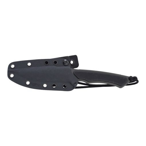 Spartan Blades Phrike Black S35VN Fixed Blade Black G-10 Inlay Handle Front Side Sheathed