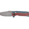 Pro-Tech Small Bladed Rockeye Acid Wash S35VN Drop Point Blade Unique Blue/Red/Black Micarta Handle Front Side Open