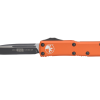 Microtech UTX-85 S/E Black Blade OTF Automatic Knife Orange Aluminum Handle Front Side Open