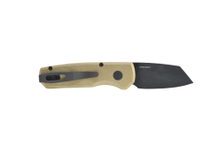 Protech Runt 5 CA Legal Auto Black DLC 20CV Reverse Tanto Blade Bronze Aluminum Handle with Mother of Pearl Button Back Side Open
