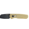 Protech Runt 5 CA Legal Auto Black DLC 20CV Reverse Tanto Blade Bronze Aluminum Handle with Mother of Pearl Button Front Side Open