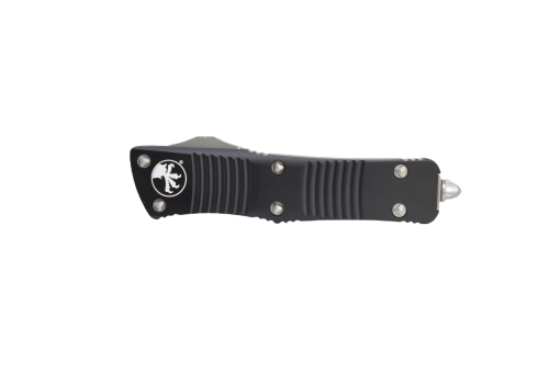 Microtech Troodon Stonewash Double Edge Dagger OTF Automatic Knife Black Handle Front Side Closed