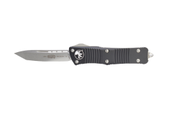 Microtech Troodon Stonewash Double Edge Dagger OTF Automatic Knife Black Handle Front Side Open