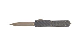 Microtech UTX-70 OTF Automatic Knife D/E Apocalyptic Blade Carbon Fiber/Black Aluminum Handle Front Side Open