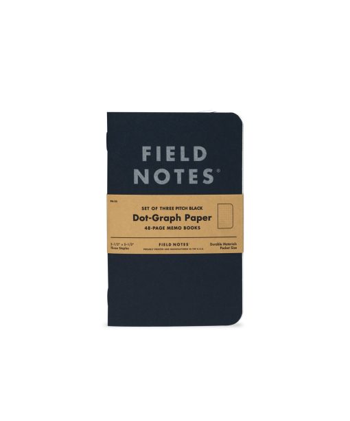 Field Notes Pitch Black - Ruled Paper Memo Book 3 Pack (48 Pages) Front Side Closed Center Graph