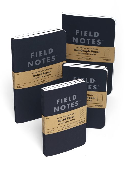 Field Notes Pitch Black - Ruled Paper Memo Book 3 Pack (48 Pages) All Books Front Angled
