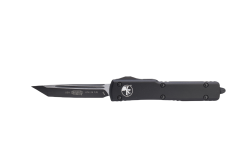 Microtech UTX-70 OTF Automatic Knife Black T/E Blade Black Aluminum Handle Front Side Open