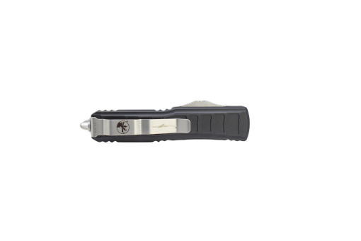 Microtech UTX-85 OTF Automatic Knife S/E Stonewash Blade Black Handle Back Side Closed