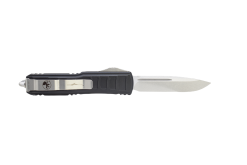 Microtech UTX-85 OTF Automatic Knife S/E Stonewash Blade Black Handle Back Side Open