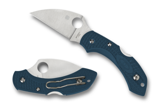 Spyderco Dragonfly 2 K390 Wharncliffe Blade Blue FRN Handle Front Side Open and Back Side Closed