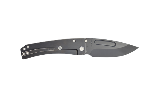 Medford Midi Marauder Black PVD S35VN Drop Point Blade Black PVD Titanium Handle with Silver Pinstriping Back Side Open