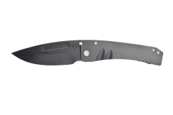 Medford Midi Marauder Black PVD S35VN Drop Point Blade Black PVD Titanium Handle with Silver Pinstriping Front Side Open