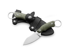 Lionsteel H1 Stonewash M390 Sheepsfoot Blade Green Canvas Handle Front Side and Back Side In Sheath