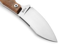 Lionsteel H1 Stonewash M390 Sheepsfoot Fixed Blade Natural Canvas Handle Blade Close Up