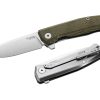 LionSteel Myto Stonewash M390 Drop Point Blade Green Canvas Handle Front Side Open and Back Side Closed