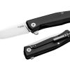 LionSteel Myto Stonewash M390 Drop Point Blade Black Aluminum Handle Front Side Open and Back Side Closed