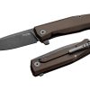 LionSteel Myto Old Black M390 Drop Point Blade Earth Brown Aluminum Handle Front Side Open and Back Side Closed
