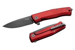 LionSteel Myto Old Black M390 Drop Point Blade Red Aluminum Handle Front Side Open and Back Side Closed