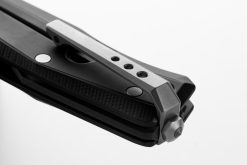 LionSteel Myto Stonewash M390 Drop Point Blade Black Aluminum Handle Clip Close Up