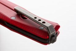 LionSteel Myto Old Black M390 Drop Point Blade Red Aluminum Handle Clip Close Up