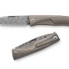 LionSteel Thrill Damascus Drop Point Blade Grey Titanium Handle Front Side Open and Back Side Closed