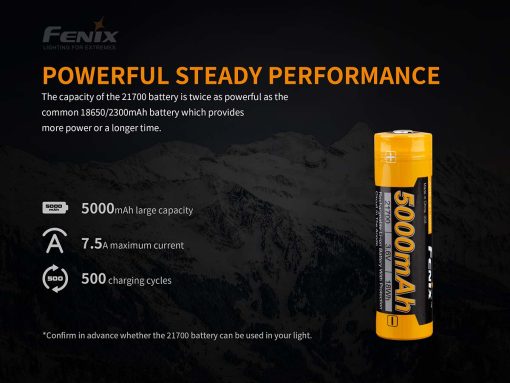 Fenix ARB-L21-5000 Rechargeable Li-ion 21700 Battery - 5000mAh Infographic 1 Performance