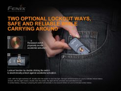 Fenix E03R Grey Keychain Flashlight - 260 Lumens Infographic Lockout