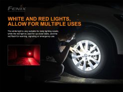 Fenix E03R Grey Keychain Flashlight - 260 Lumens Infographic White and Red Light
