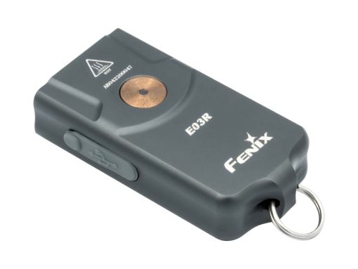 Fenix E03R Grey Keychain Flashlight - 260 Lumens Back Side Diagonal