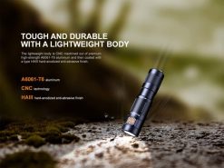 Fenix E09R Rechargable Black Flashlight - 600 Lumens Infographic 2 Lightweight Body
